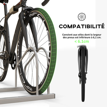 SPORTNOW Bike Rack 2-Bike Storage Stand Tire Width up to 61mm dim. 50L x 34W x 27.5H cm Silver Steel