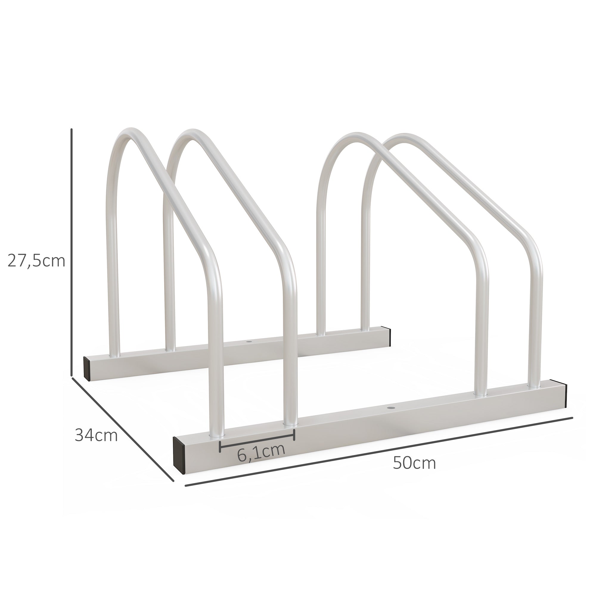 SPORTNOW Bike Rack 2-Bike Storage Stand Tire Width up to 61mm dim. 50L x 34W x 27.5H cm Silver Steel