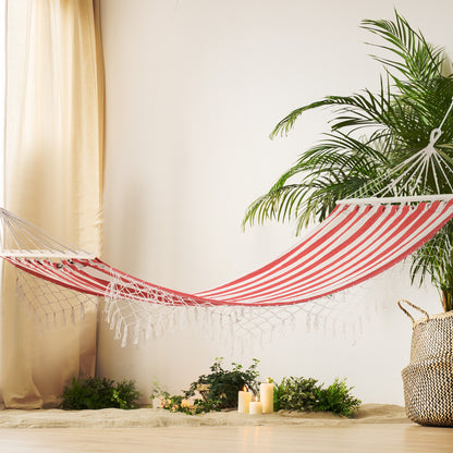Portable Travel Hammock Hippie Chic Style Canvas 2L x 1W m Cotton Polyester Red Cream Striped