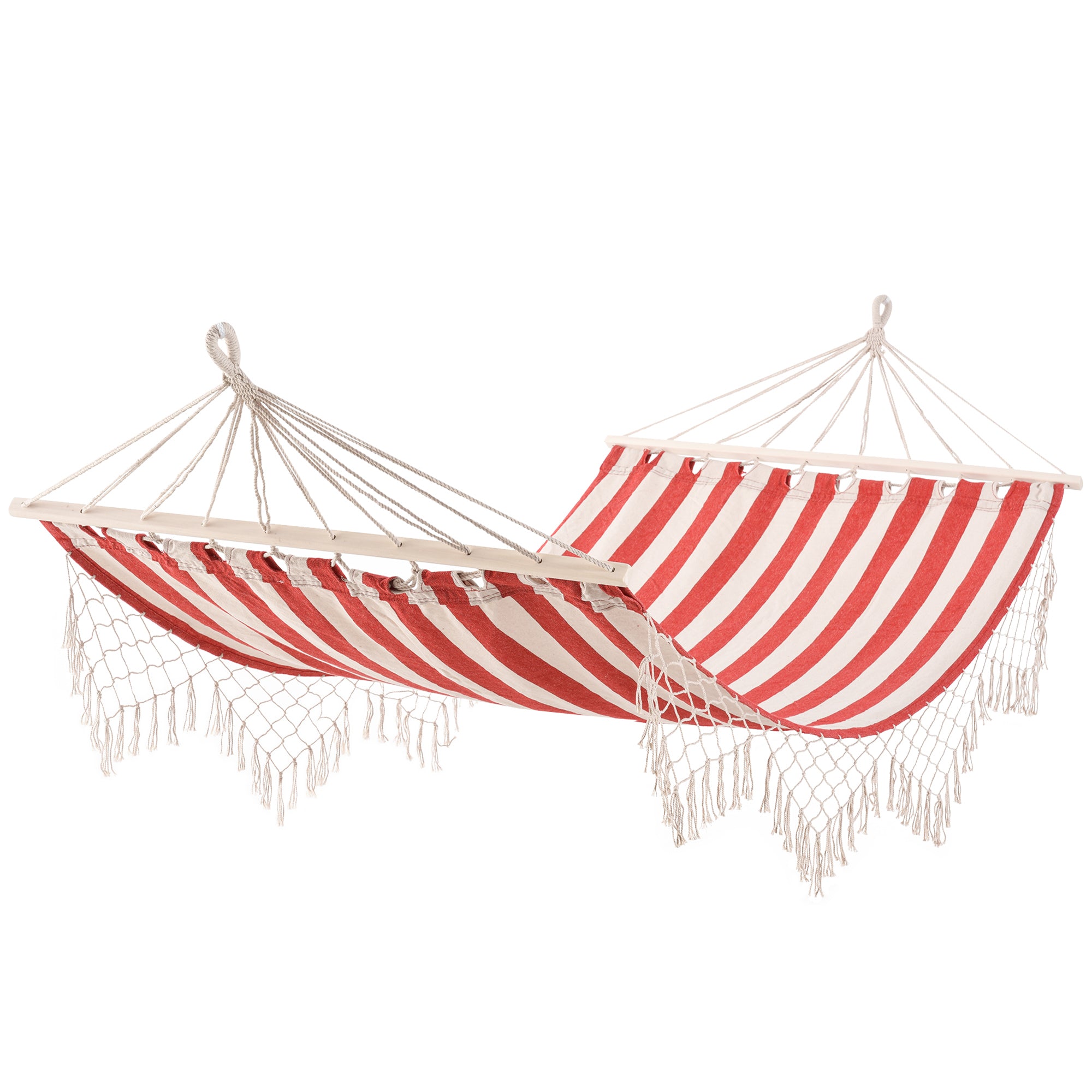 Portable Travel Hammock Hippie Chic Style Canvas 2L x 1W m Cotton Polyester Red Cream Striped