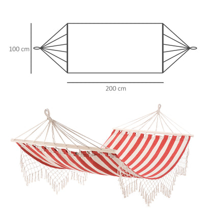 Portable Travel Hammock Hippie Chic Style Canvas 2L x 1W m Cotton Polyester Red Cream Striped