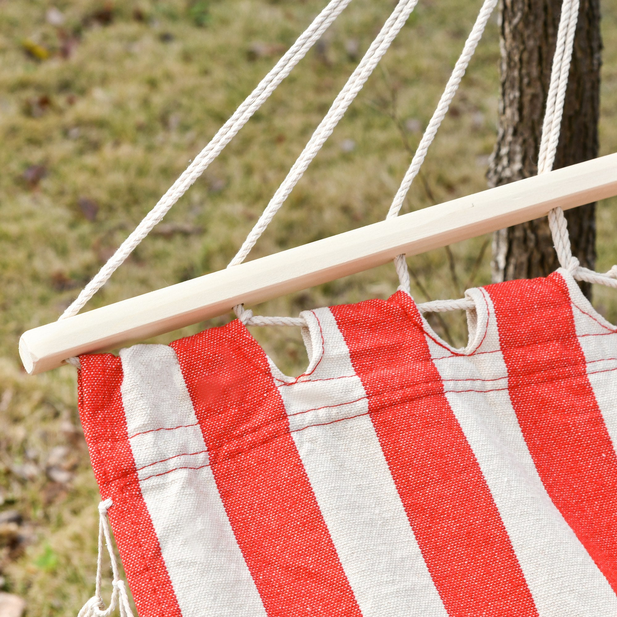 Portable Travel Hammock Hippie Chic Style Canvas 2L x 1W m Cotton Polyester Red Cream Striped