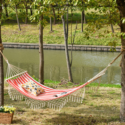 Portable Travel Hammock Hippie Chic Style Canvas 2L x 1W m Cotton Polyester Red Cream Striped