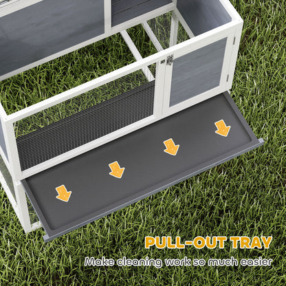 2-Tier Wooden Rabbit Hutch with Run, Weatherproof Roof, Ramp & Doors, 98 × 95 × 102.5 cm — Gray