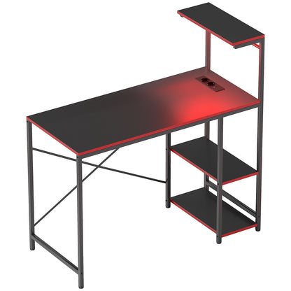 Gaming Desk with LED Lights 110x50 cm Carbon Fiber Gaming Desk with Power Outlets Shelves and Remote Control for Office Study Black