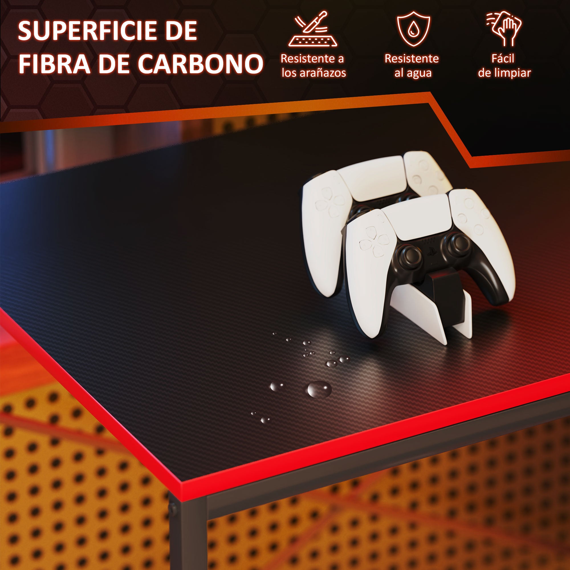 Gaming Desk with LED Lights 110x50 cm Carbon Fiber Gaming Desk with Power Outlets Shelves and Remote Control for Office Study Black