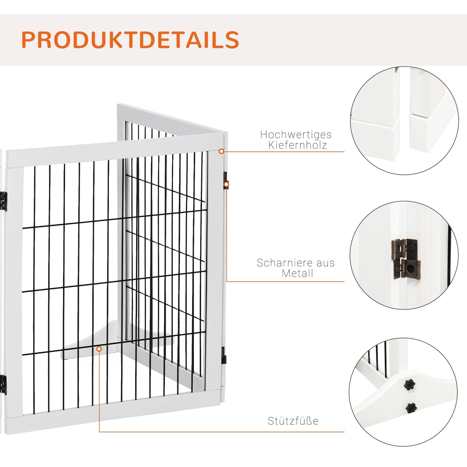 Barrier Gate for Dogs Safety Gate Dog Gate with Support Feet Stair Gate Dog Barrier Gate Door Guard for Fireplace & Stove, Pine Wood White 185 x 36 x 71 cm