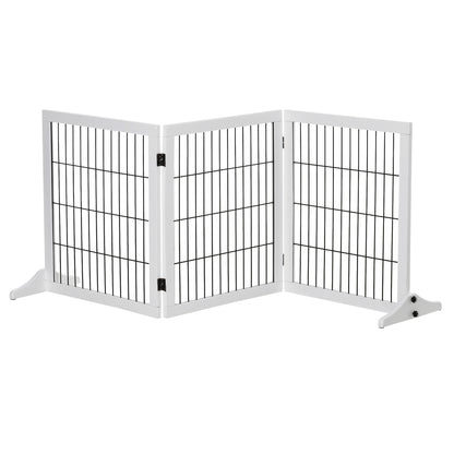 Barrier Gate for Dogs Safety Gate Dog Gate with Support Feet Stair Gate Dog Barrier Gate Door Guard for Fireplace & Stove, Pine Wood White 185 x 36 x 71 cm