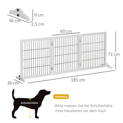 Barrier Gate for Dogs Safety Gate Dog Gate with Support Feet Stair Gate Dog Barrier Gate Door Guard for Fireplace & Stove, Pine Wood White 185 x 36 x 71 cm