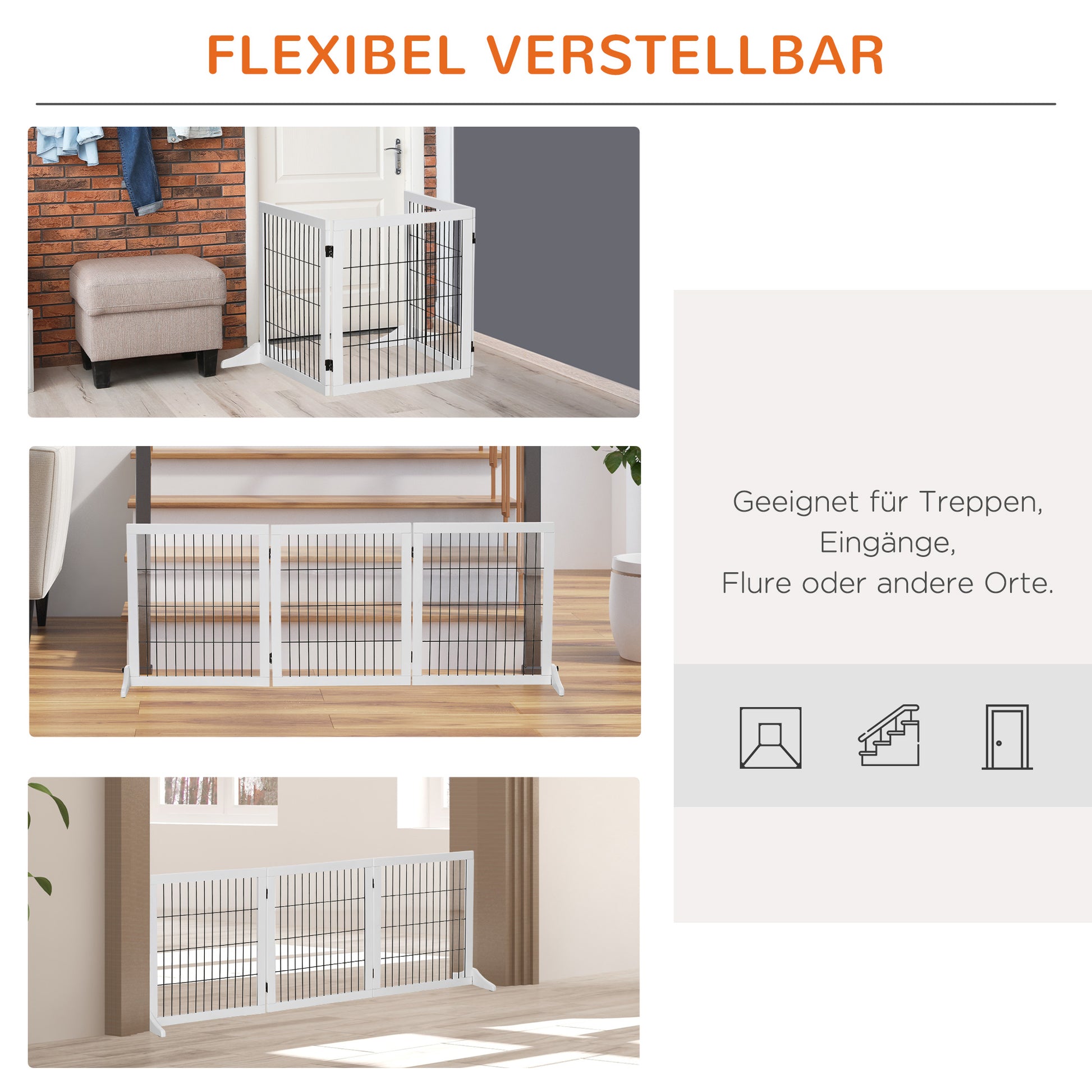 Barrier Gate for Dogs Safety Gate Dog Gate with Support Feet Stair Gate Dog Barrier Gate Door Guard for Fireplace & Stove, Pine Wood White 185 x 36 x 71 cm