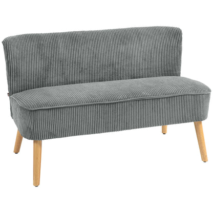 Sofa 2 Seater Modern Couch without Armrest Upholstered Sofa with Corduroy Look, Small Lounge Sofa with Wooden Legs for Living Room, 117 x 56.5 x 77 cm, Gray