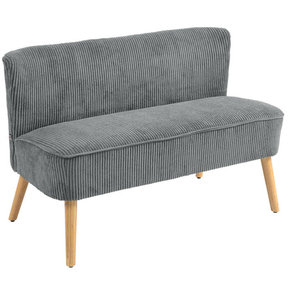 Sofa 2 Seater Modern Couch without Armrest Upholstered Sofa with Corduroy Look, Small Lounge Sofa with Wooden Legs for Living Room, 117 x 56.5 x 77 cm, Gray