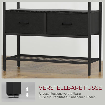 Coat Stand, Clothes Rail with Shoe Rack, 2 Fabric Drawers, Coat Rack with 8 Hooks, Shelf, Coat Stand with Tip-Over Protection, for Entryway, Hallway, Bedroom, Black