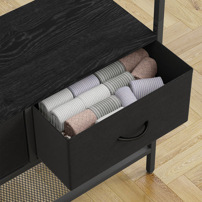 Coat Stand, Clothes Rail with Shoe Rack, 2 Fabric Drawers, Coat Rack with 8 Hooks, Shelf, Coat Stand with Tip-Over Protection, for Entryway, Hallway, Bedroom, Black