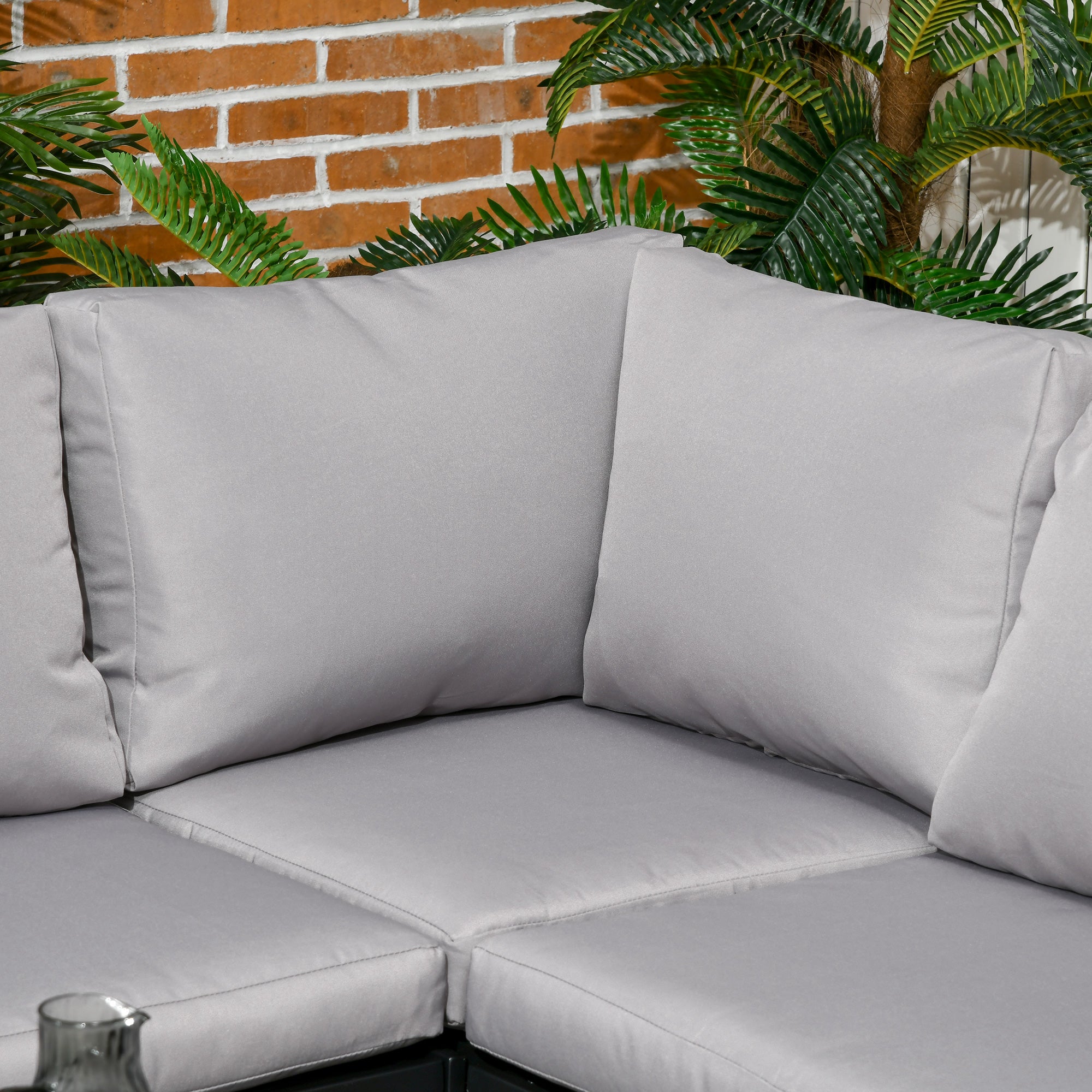 4-Piece Garden Set with 2 Two-Seater Sofas, Corner Armchair, and Tempered Glass Coffee Table, in Gray and Black