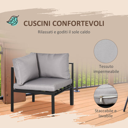 4-Piece Garden Set with 2 Two-Seater Sofas, Corner Armchair, and Tempered Glass Coffee Table, in Gray and Black