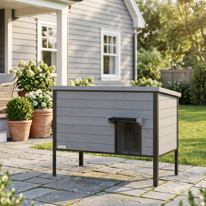 Weatherproof Wooden Cat House with Hinged Roof & Removable Floor, 33.5 x 21.7 x 27.6 in – Indoor/Outdoor Cat Den for 1–2 Cats (up to 26.5 lb each), Light Gray