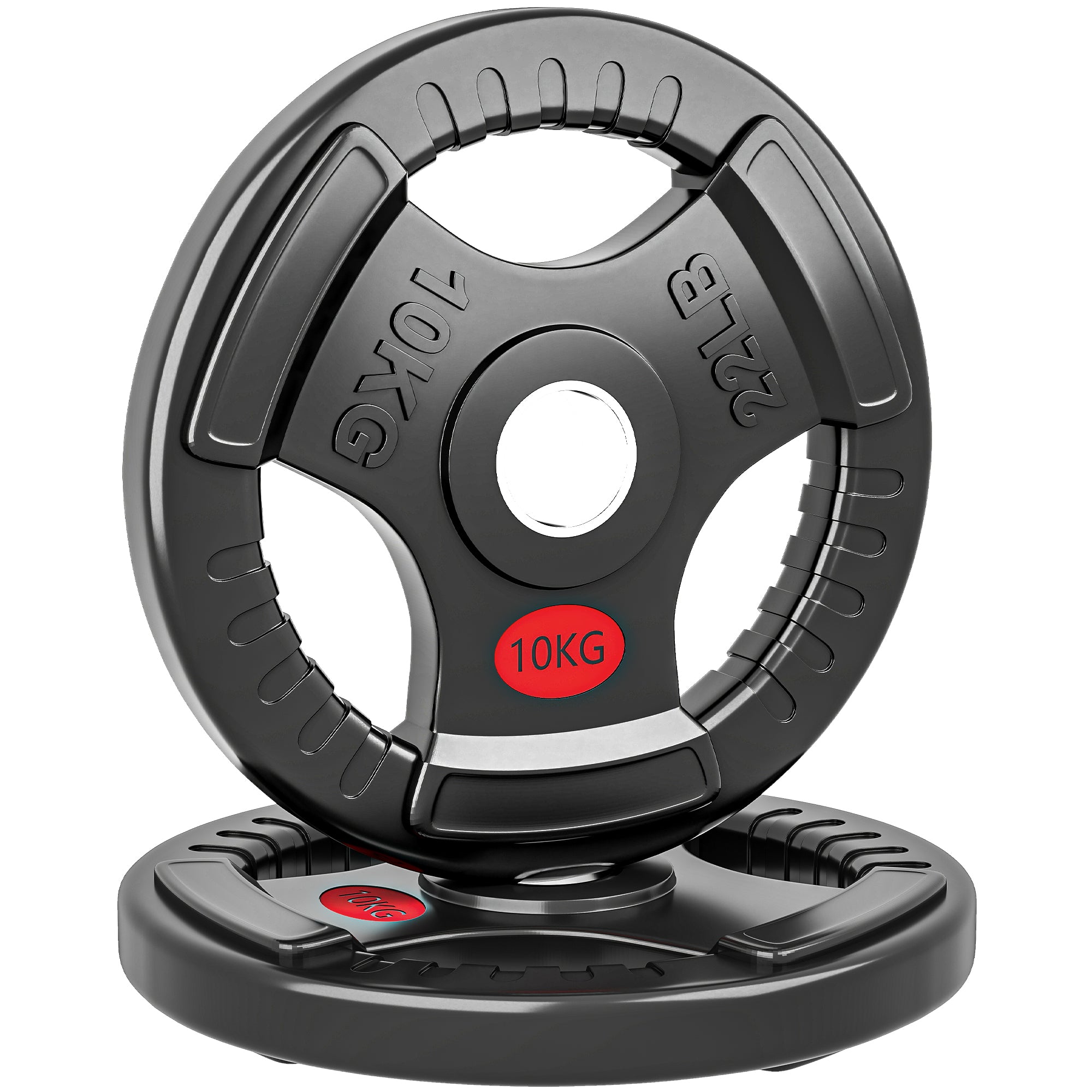 SPORTNOW Olympic Weight Plates, 2 x 10 kg, 2-inch Hole, Steel Inner Ring & Triple Grip, for Dumbbells and Barbells, Home Gym, Black