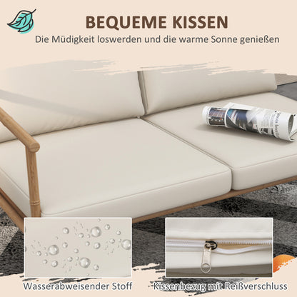 5-piece seating group, garden furniture set with 2 chairs, coffee table set, 1 two-seater, garden set with seat cushions for balcony, terrace, Cream