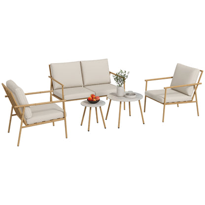 5-piece seating group, garden furniture set with 2 chairs, coffee table set, 1 two-seater, garden set with seat cushions for balcony, terrace, Cream