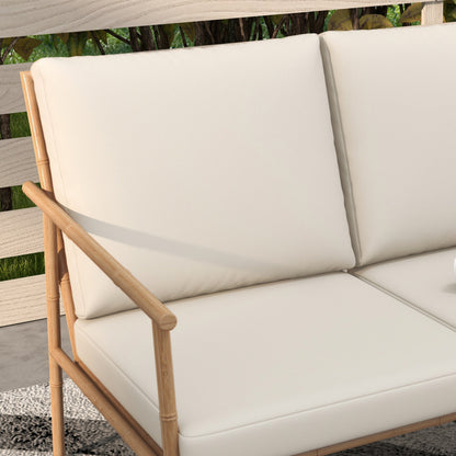 5-piece seating group, garden furniture set with 2 chairs, coffee table set, 1 two-seater, garden set with seat cushions for balcony, terrace, Cream