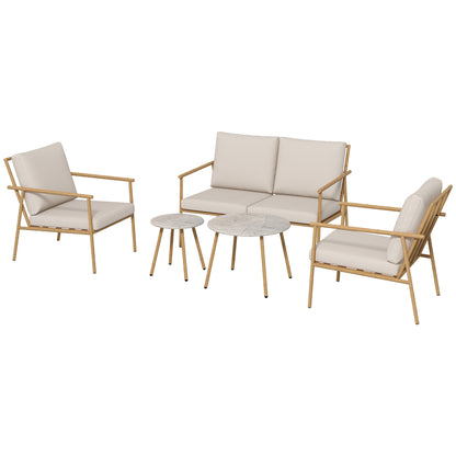 5-piece seating group, garden furniture set with 2 chairs, coffee table set, 1 two-seater, garden set with seat cushions for balcony, terrace, Cream