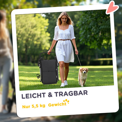 Dog Cart Light Dog Buggy Made of Aluminum Foldable for Dogs & Cats Cat Buggy with Cushion Mesh Windows Doors Storage Basket Cat Carriage Buggy Gray