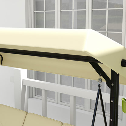 2 in 1 Hollywood Swing with Adjustable Sun Canopy, 3-Seater Garden Swing with a Load Capacity of 240kg, Garden Lounger for Garden, Terrace, 195x117x175 cm, Beige