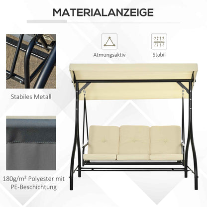 2 in 1 Hollywood Swing with Adjustable Sun Canopy, 3-Seater Garden Swing with a Load Capacity of 240kg, Garden Lounger for Garden, Terrace, 195x117x175 cm, Beige