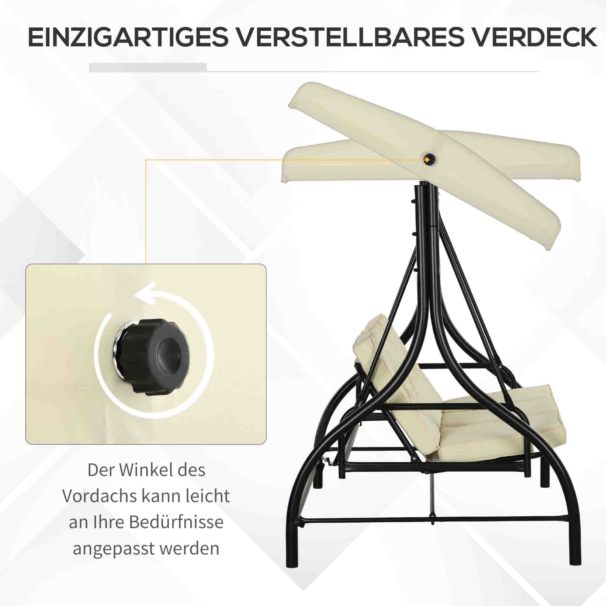 2 in 1 Hollywood Swing with Adjustable Sun Canopy, 3-Seater Garden Swing with a Load Capacity of 240kg, Garden Lounger for Garden, Terrace, 195x117x175 cm, Beige
