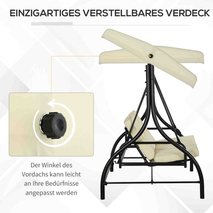 2 in 1 Hollywood Swing with Adjustable Sun Canopy, 3-Seater Garden Swing with a Load Capacity of 240kg, Garden Lounger for Garden, Terrace, 195x117x175 cm, Beige