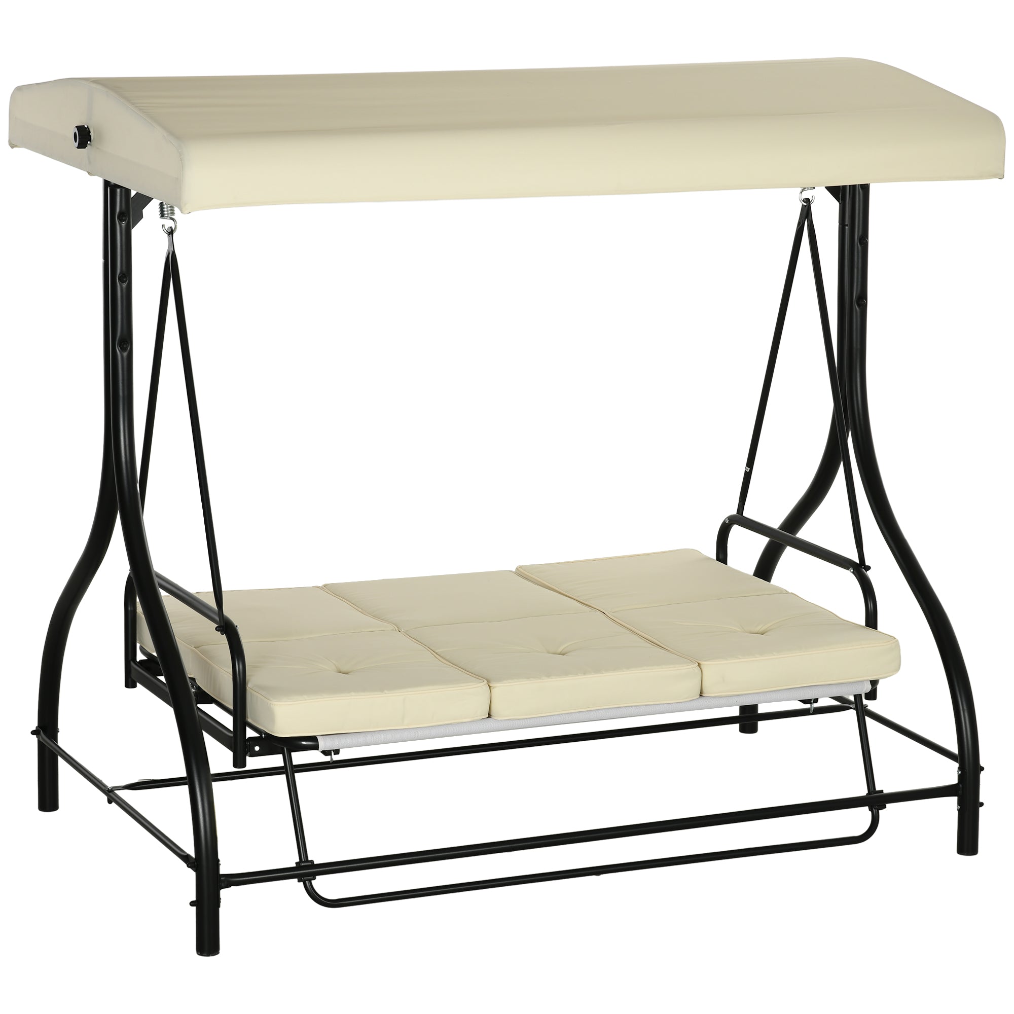 2 in 1 Hollywood Swing with Adjustable Sun Canopy, 3-Seater Garden Swing with a Load Capacity of 240kg, Garden Lounger for Garden, Terrace, 195x117x175 cm, Beige