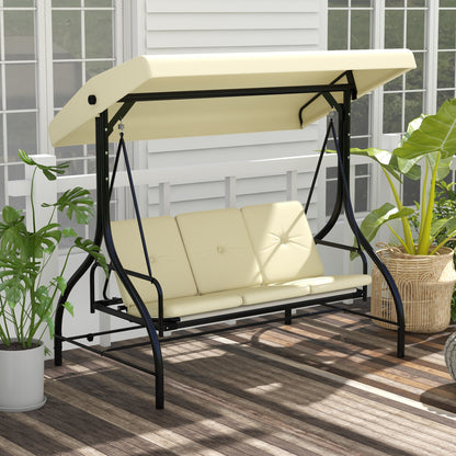 2 in 1 Hollywood Swing with Adjustable Sun Canopy, 3-Seater Garden Swing with a Load Capacity of 240kg, Garden Lounger for Garden, Terrace, 195x117x175 cm, Beige