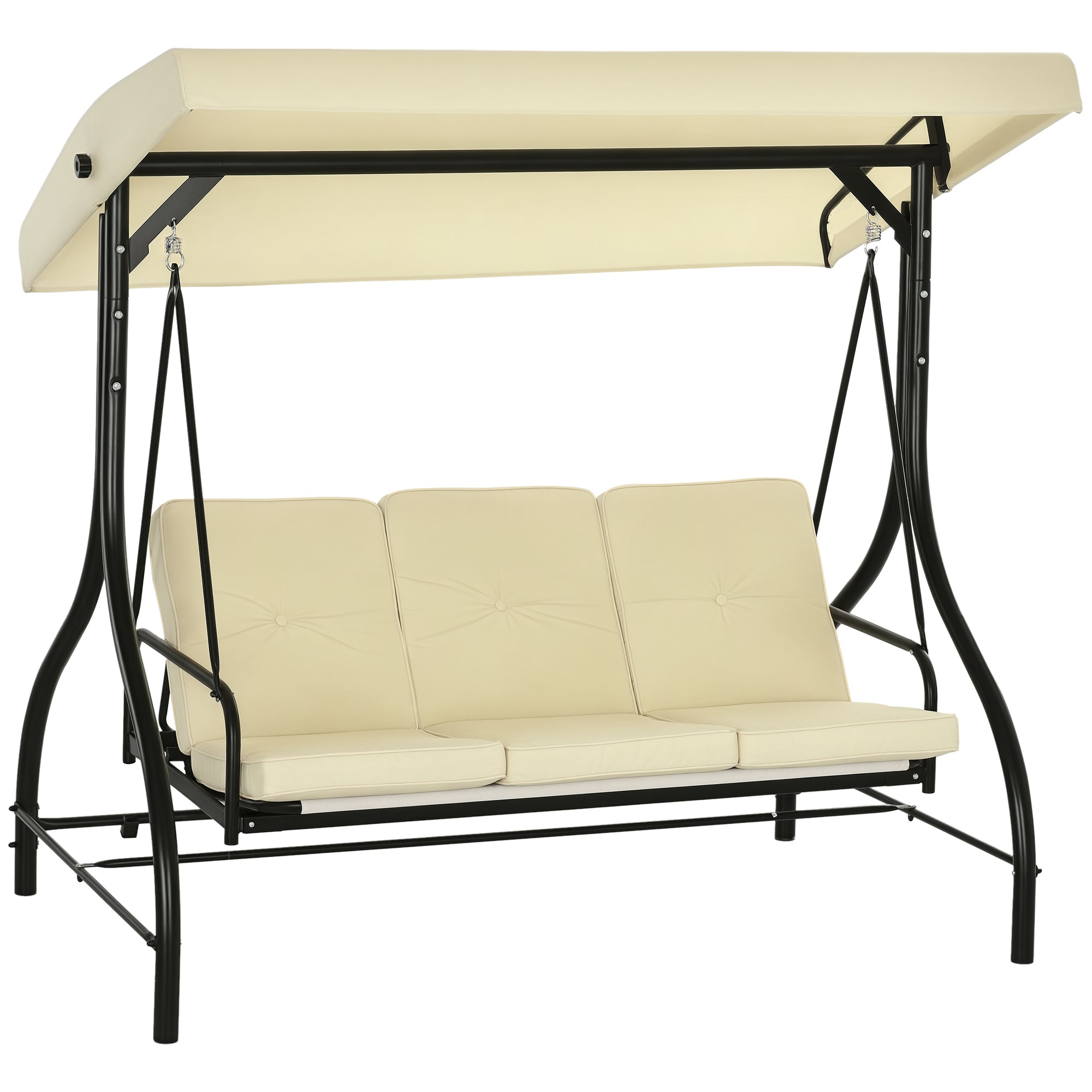 2 in 1 Hollywood Swing with Adjustable Sun Canopy, 3-Seater Garden Swing with a Load Capacity of 240kg, Garden Lounger for Garden, Terrace, 195x117x175 cm, Beige