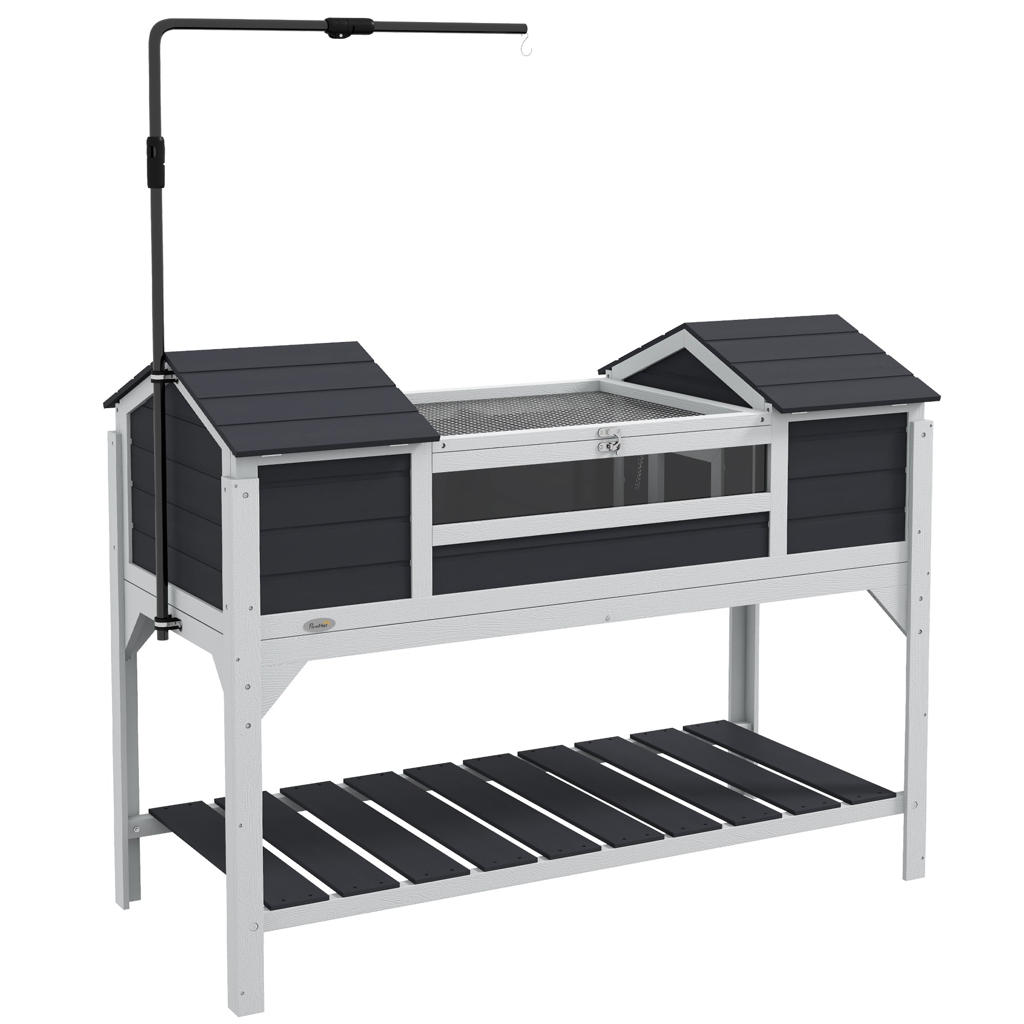Outdoor Land Turtle House, Wooden Turtle Enclosure, 2 Hideaways, Adjustable Lamp Stand, Openable Roof, Earth Turtle Cage, Transparent Acrylic Window, Gray