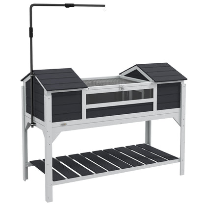 Outdoor Land Turtle House, Wooden Turtle Enclosure, 2 Hideaways, Adjustable Lamp Stand, Openable Roof, Earth Turtle Cage, Transparent Acrylic Window, Gray
