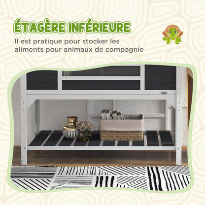 Outdoor Land Turtle House, Wooden Turtle Enclosure, 2 Hideaways, Adjustable Lamp Stand, Openable Roof, Earth Turtle Cage, Transparent Acrylic Window, Gray
