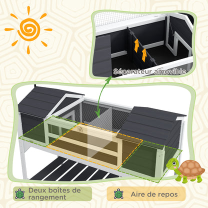 Outdoor Land Turtle House, Wooden Turtle Enclosure, 2 Hideaways, Adjustable Lamp Stand, Openable Roof, Earth Turtle Cage, Transparent Acrylic Window, Gray