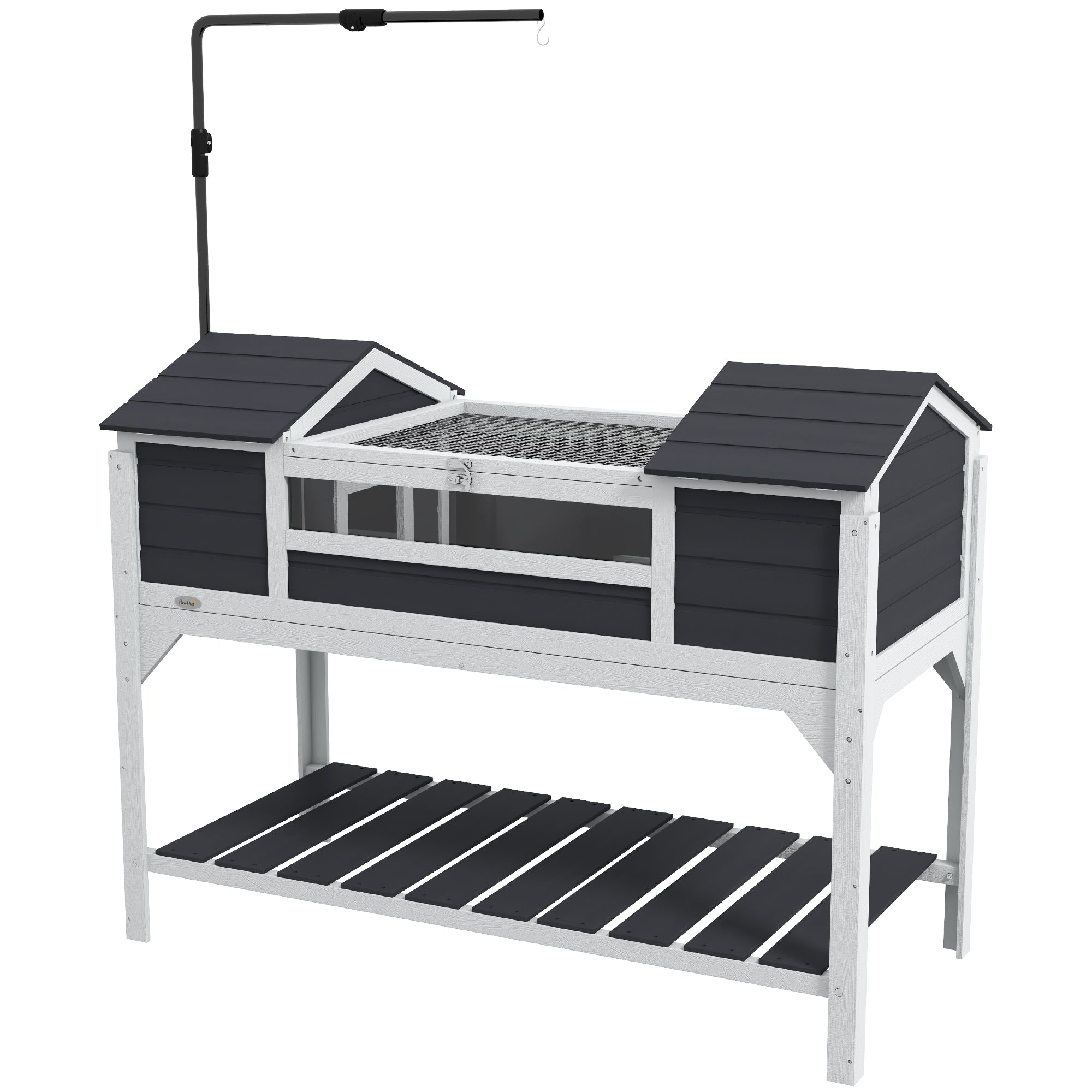 Outdoor Land Turtle House, Wooden Turtle Enclosure, 2 Hideaways, Adjustable Lamp Stand, Openable Roof, Earth Turtle Cage, Transparent Acrylic Window, Gray