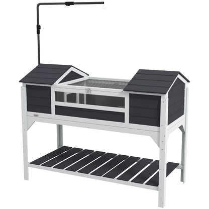 Outdoor Land Turtle House, Wooden Turtle Enclosure, 2 Hideaways, Adjustable Lamp Stand, Openable Roof, Earth Turtle Cage, Transparent Acrylic Window, Gray