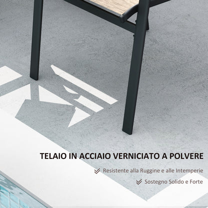 2-Seater Garden Bench with Low Glass Central Table, Outdoor Set with Mesh Seat, High Backrest and Armrests, Brown and Black