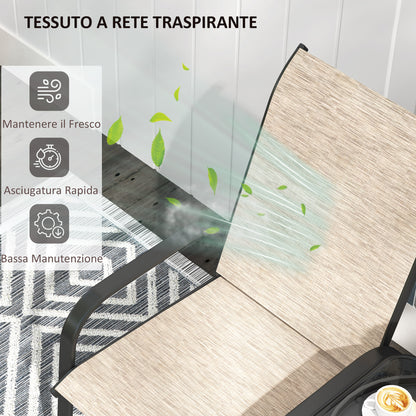 2-Seater Garden Bench with Low Glass Central Table, Outdoor Set with Mesh Seat, High Backrest and Armrests, Brown and Black