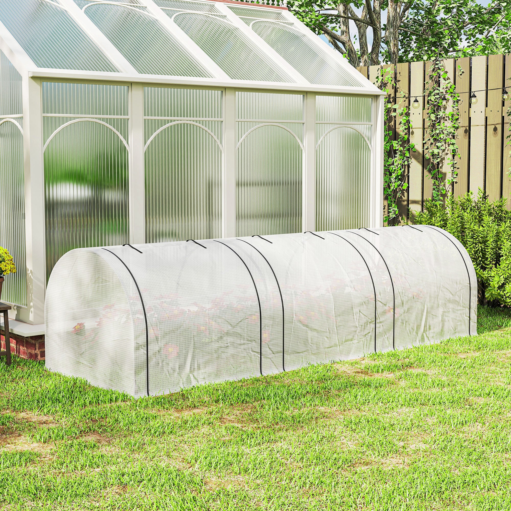 Mini Garden Greenhouse Tunnel for Tomatoes 3 x 1 x 0.8 m, Powder-Coated Steel Frame, High-Density 140 g/m² PE, UV-Resistant, 3 Roll-Up Zip Doors (White)
