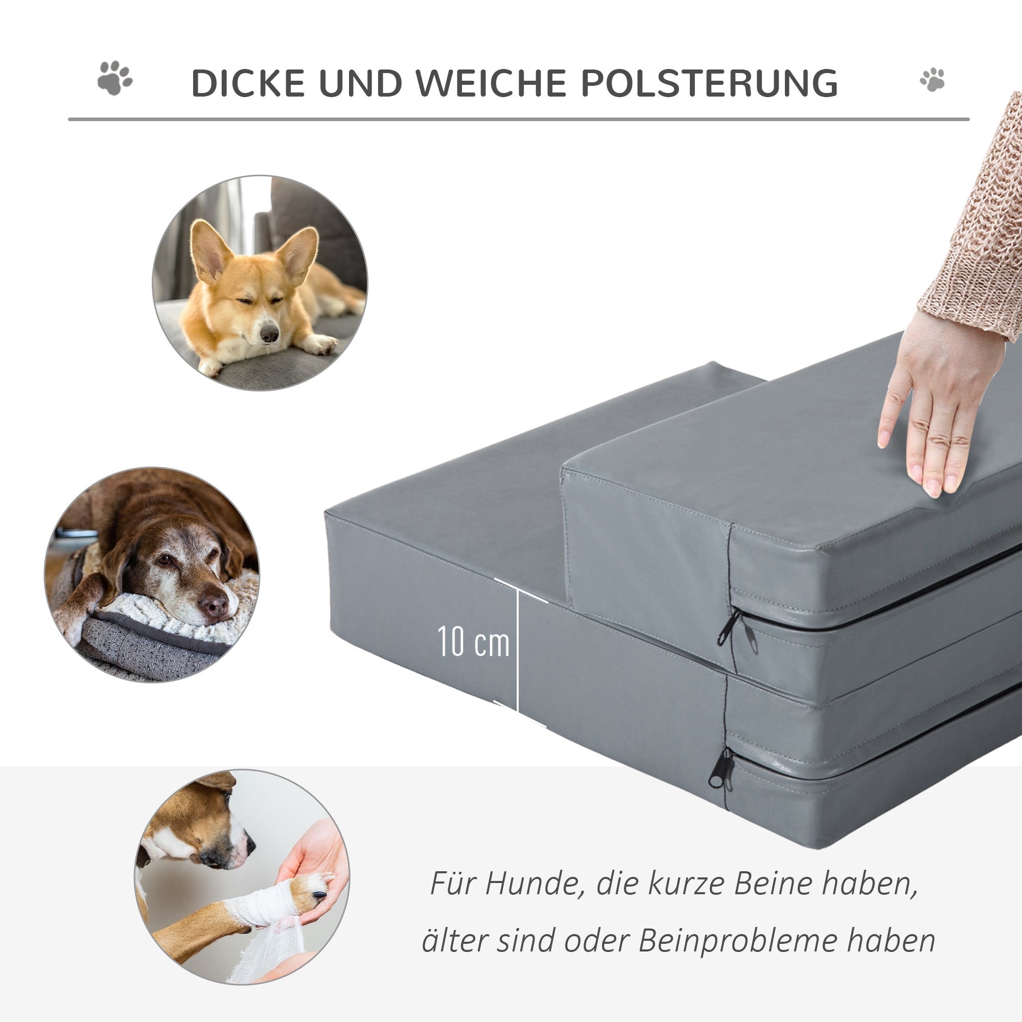 Pet Staircase Animal Pad 2 Steps Foldable Dog Staircase Stairs Pad for Cats and Dogs Gray L45 x B39 x H20 cm