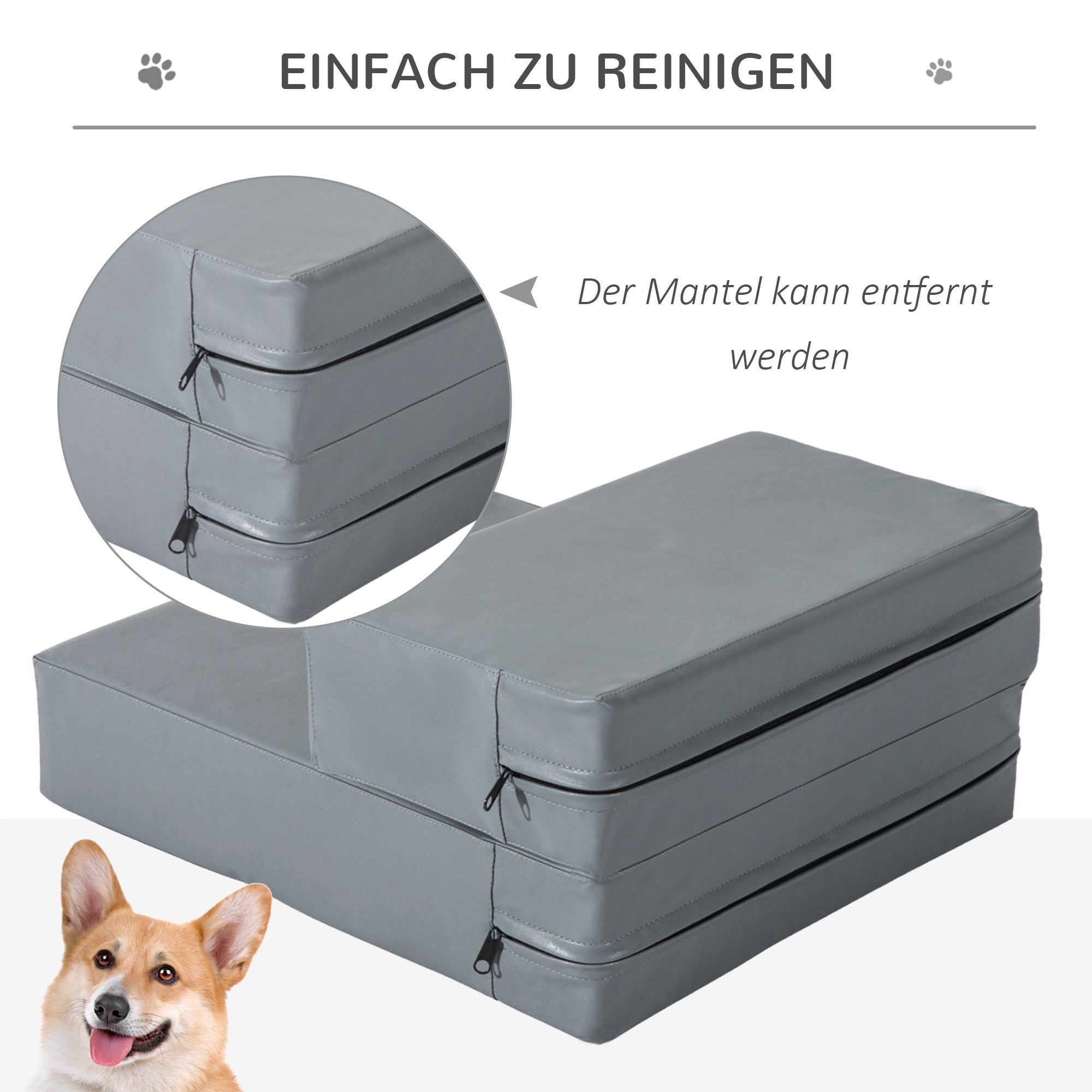 Pet Staircase Animal Pad 2 Steps Foldable Dog Staircase Stairs Pad for Cats and Dogs Gray L45 x B39 x H20 cm