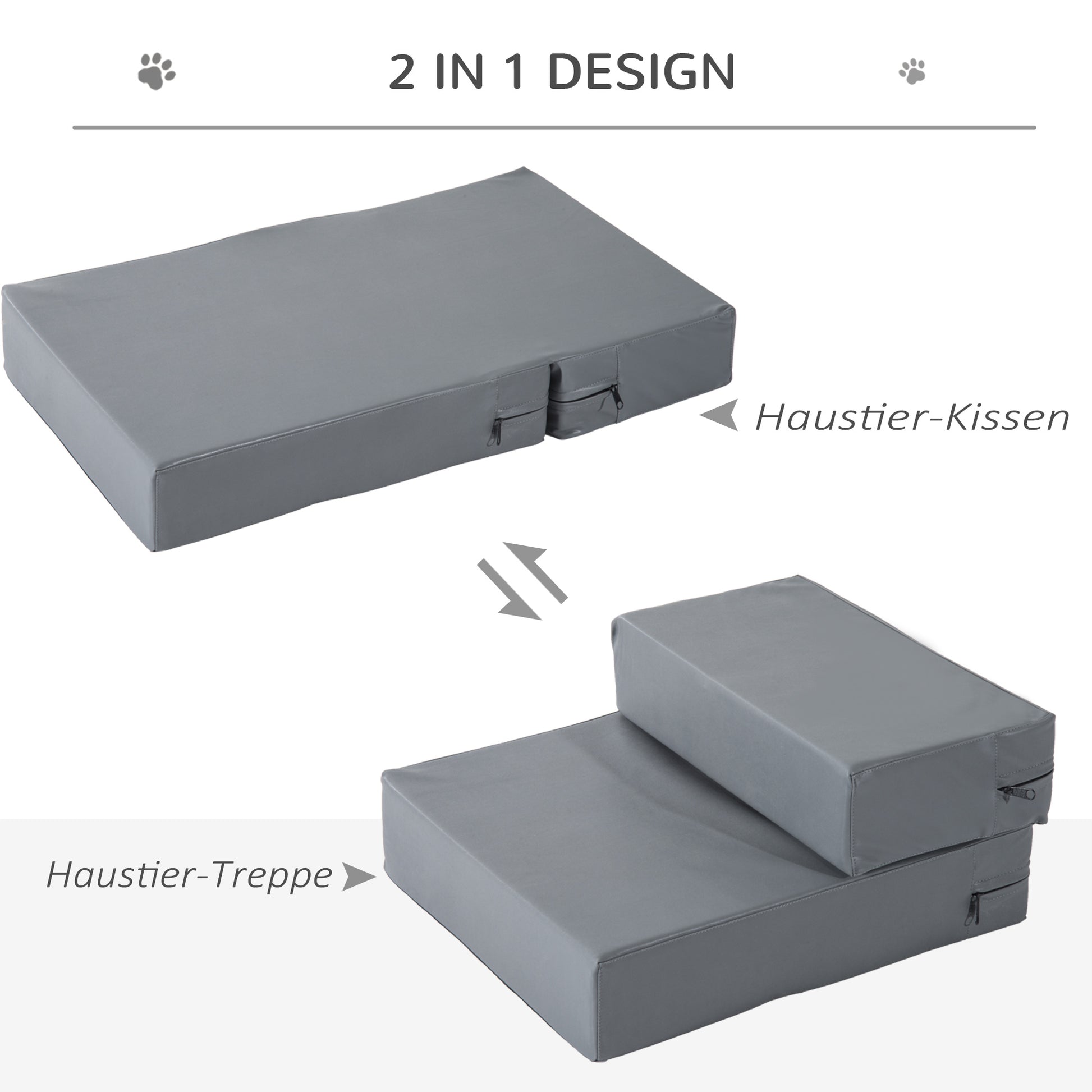 Pet Staircase Animal Pad 2 Steps Foldable Dog Staircase Stairs Pad for Cats and Dogs Gray L45 x B39 x H20 cm