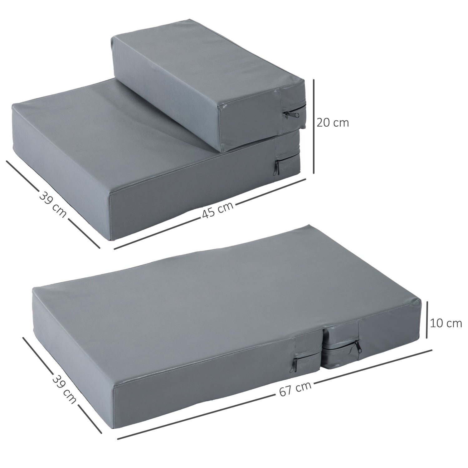 Pet Staircase Animal Pad 2 Steps Foldable Dog Staircase Stairs Pad for Cats and Dogs Gray L45 x B39 x H20 cm