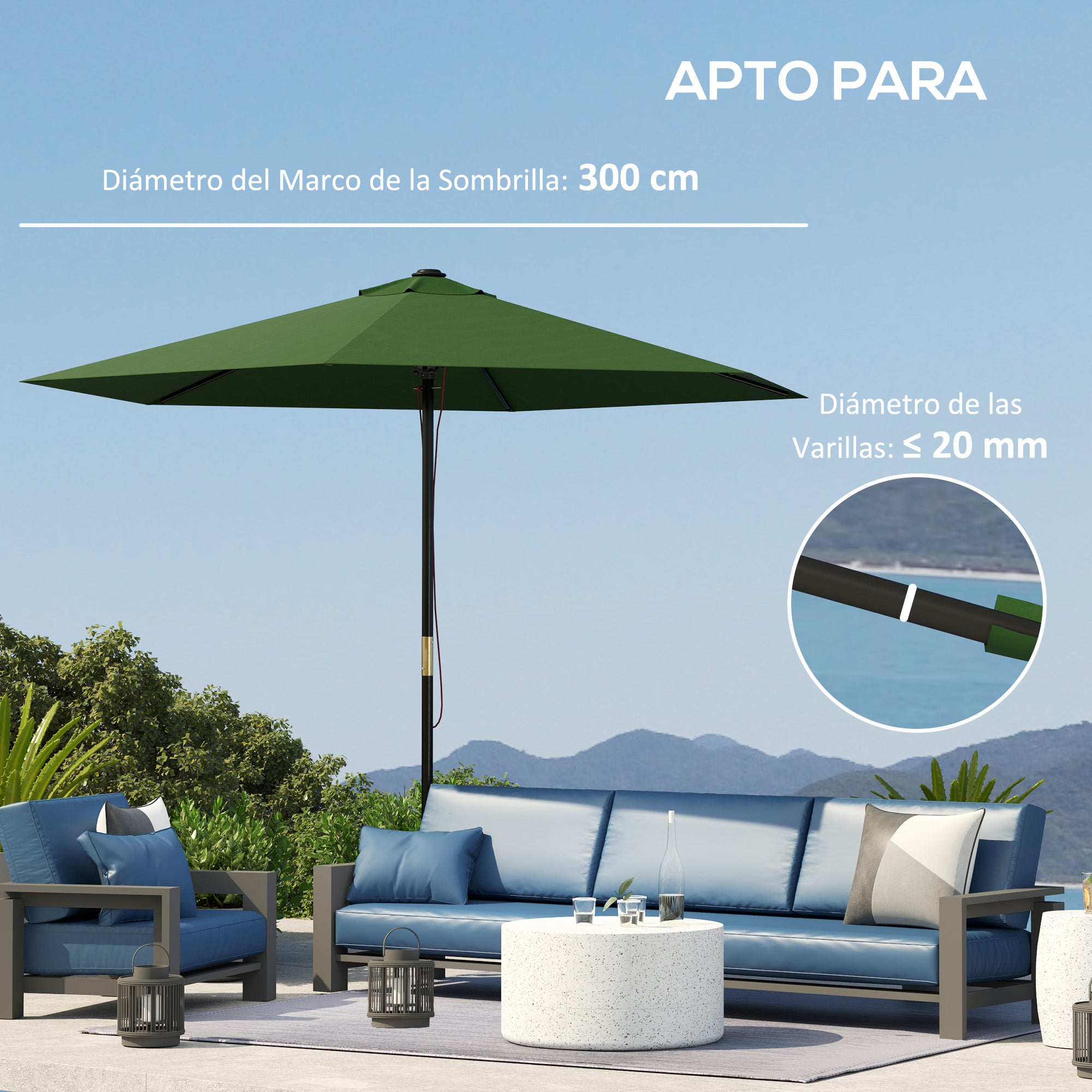 3m Umbrella Replacement Canopy Replacement Umbrella Fabric for Patio Umbrella with Superior Ventilation UV 30+ Protection Polyester Umbrella Cover for Outdoor Green