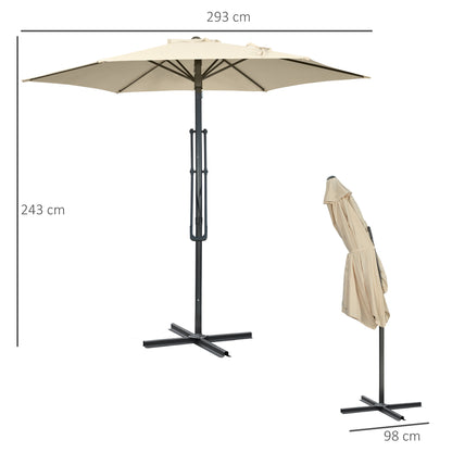 Offset Patio Umbrella Ø293 cm (9.6 ft) with Crank, Cross Base — Water-Resistant, Wind-Resistant, UV Protection, Cream