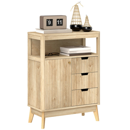 Modern Style Buffet Sideboard Storage Cabinet with Doors, Adjustable Shelf, and Open Shelf - Dining Room, Kitchen, and Living Room Buffet, 60 x 30 x 81 cm, Natural Wood